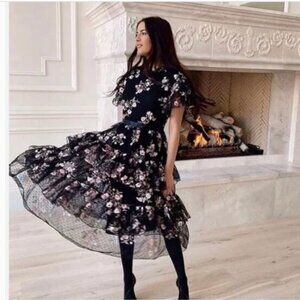 Rachel Parcell Embroidered Tiered Mesh Dress